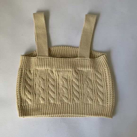 Forever 21 Pantone Crop Top Women S Sand Neutral Cable Knit Sweater Tank Preppy - Picture 4 of 8